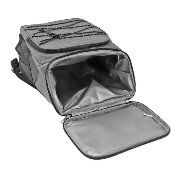 This camping backpack has an insulated interior and includes a cup holder for drinks and lunch boxes.