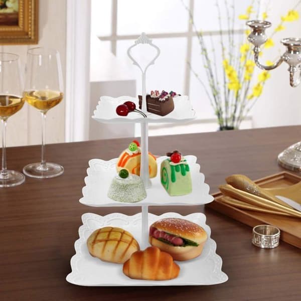 Kakefat - YZMRBDQC - 3 etasjer - Gjenbrukbar plast - Hvit - 24cm x 37cm