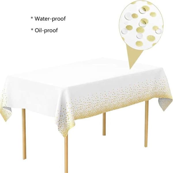 Plastduk - Vanntett - Rektangulær - Duker - Hvit og Gull - Utendørsarrangementer - Bursdagsfester - Bryllup - Thanksgiving