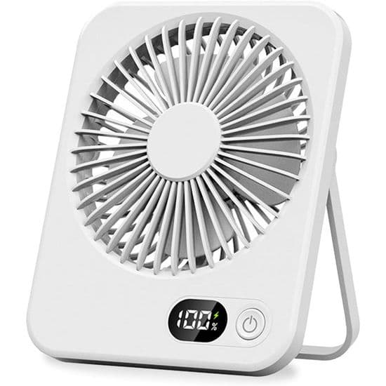 Mini lydløs bordventilator - 180° vipbar - 5 hastigheder - USB genopladelig
