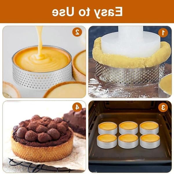 Sæt med 8 dessertringe 6 cm, runde mousseringe med huller, perfekte kageforme til kager og desserter, lavet af rustfrit stål
