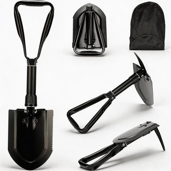 Sammenleggbar spade 58 cm, snøspade, 50# ekstra robust, høykvalitets multifunksjonell karbonstålspade