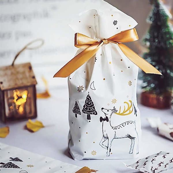 50 st presentpåsar med dragsko, julgodispåsar, presentpåsar, smyckespåsar för bröllopsfester och DIY-hantverk