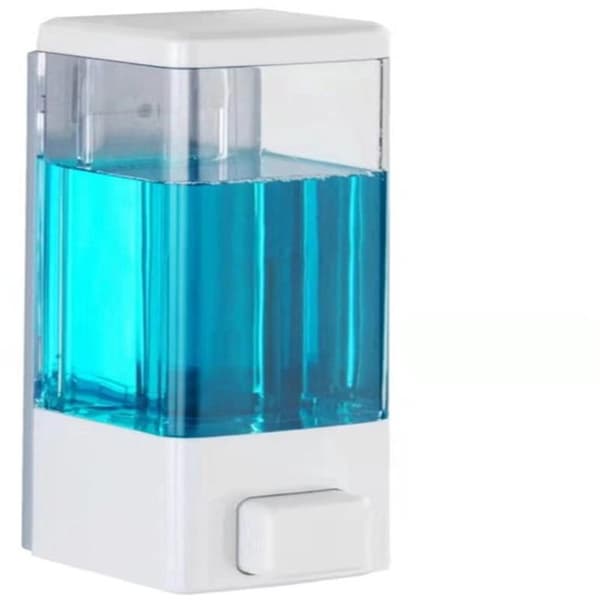 White Wall-Mounted 350ml Manual Push Button Liquid Soap and Disinfectant Dispenser, 6x18.5x7.5 cm