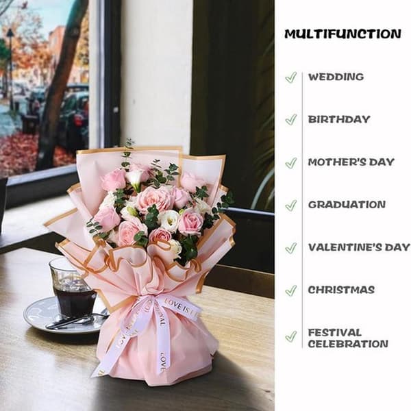 Red 20-Sheet 57x57 cm Waterproof Plastic Flower and Bouquet Wrapping Paper Set