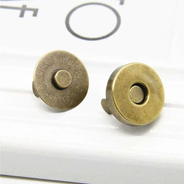 Pakke med 100 magnetiske trykknapper til håndtasker og tøj, 14 mm, antik messing