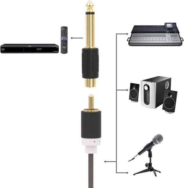 Pakke med 6 6,35 mm Mono Stik Han til RCA Hun Audio Adaptere