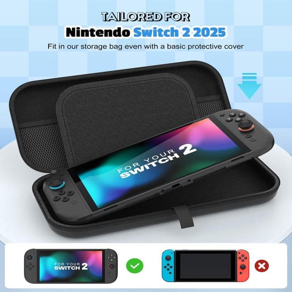 Switch 2 bæretaske, beskyttende hård, bærbar rejsetaske, plads til 10 patroner, rum til Switch 2-tilbehør og spil, sort
