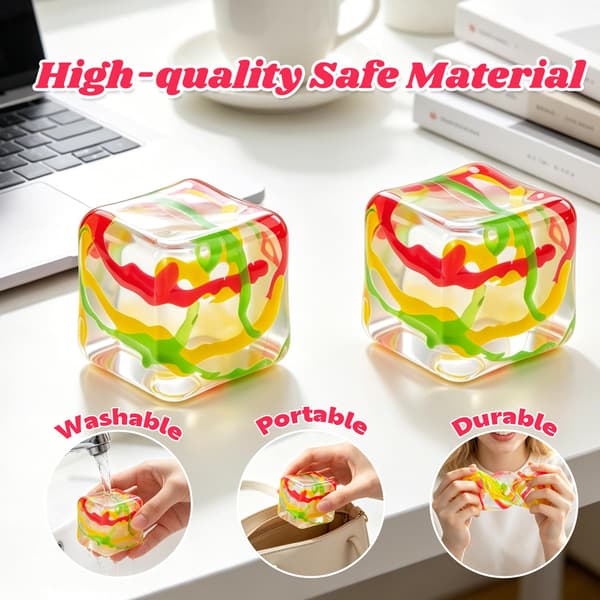 Stress Cube, 5 cm Transparent Swirl Squishy Cube, Maltose-Filled Squishy Stress Cube, Slow Rising Textured Squishy, Squeeze Cube for Kids Striped Cube Striped Cube