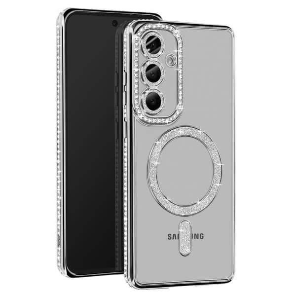 Etui - ANNONCER - Samsung Galaxy S24 FE - Strass Sølv - Holdbart - Kompatibelt med MagSafe[LD] Grå Grå