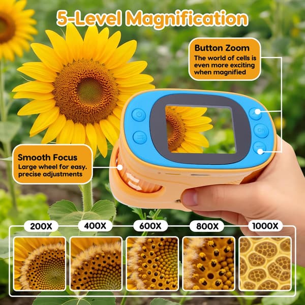 BAIJLE 1000X Digital Microscope for Kids, Handheld STEM Toy for Ages 4-12