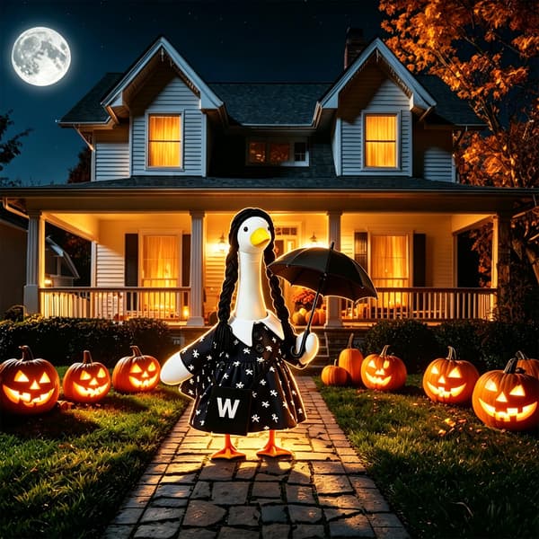 Halloween-verandagåsekostume med sort kjole sort-hvid Black-white