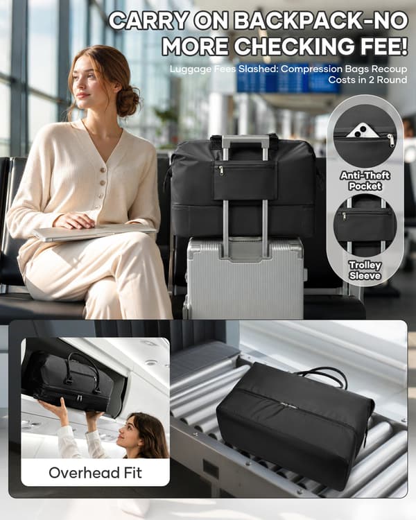 Weekender-taske til kvinder, håndbagage-tote med skorum, L1-sort L1-Black