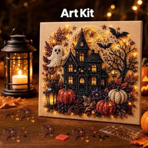 Framed Halloween Diamond Art Painting Kit DIY Rhinestone Decal Decor, B