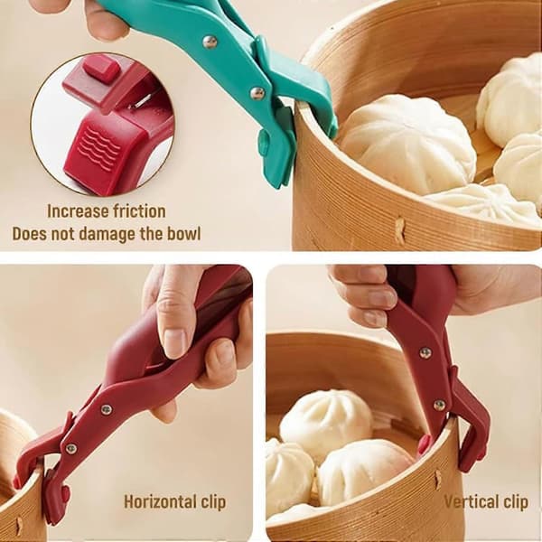 Heat-resistant pot holder with adjustable multi-angle non-slip silicone grip, green and red