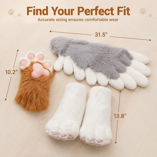 Fluffy lodden dyrevinge kattepote plys tilbehør Handsker / Grå Gloves / Gray