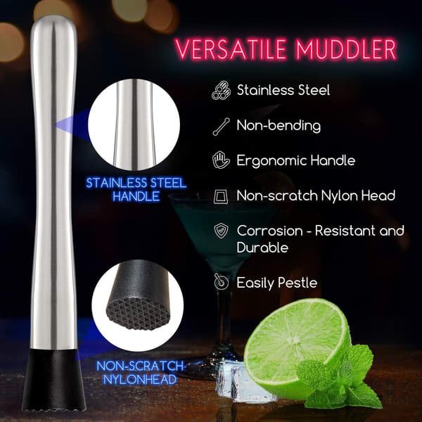 10-inch Stainless Steel Cocktail Muddler and Mixing Spoon Home Bar Tool Set - Create Delicious Mojitos