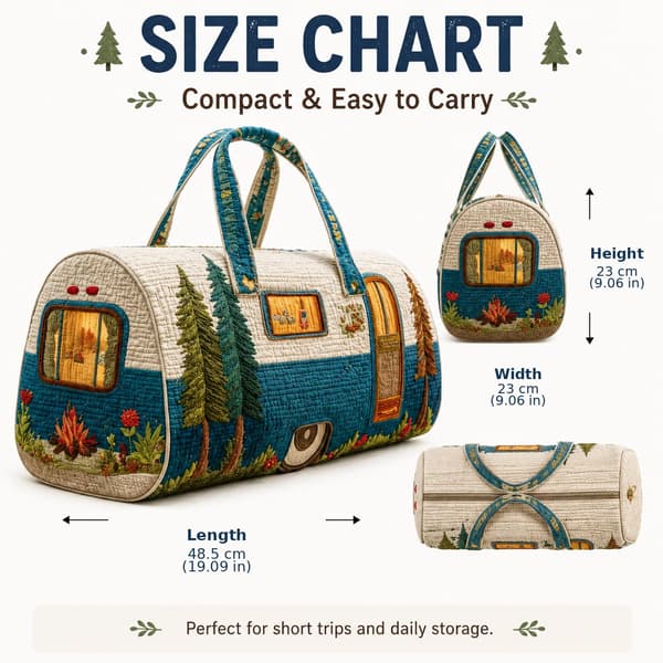 Sød hvalp quiltet duffeltaske, blomstret patchwork rejsetaske til camping, picnic, korte ture og daglig opbevaring Camper Pine Tree 2 Camper Pine Tree 2