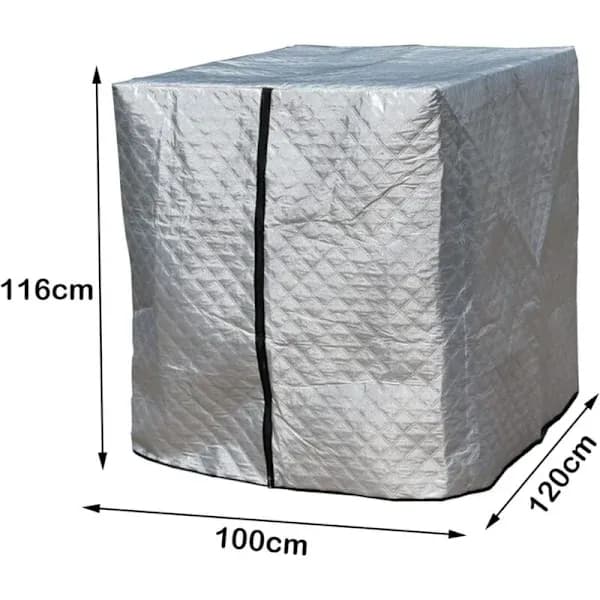 IBC Tankovertræk, IBC, Termisk isolering, Regnbeskyttelse, IBC-beskyttelse, Frostbeskyttelse, 120 x 100 x 116 cm (Sølv)