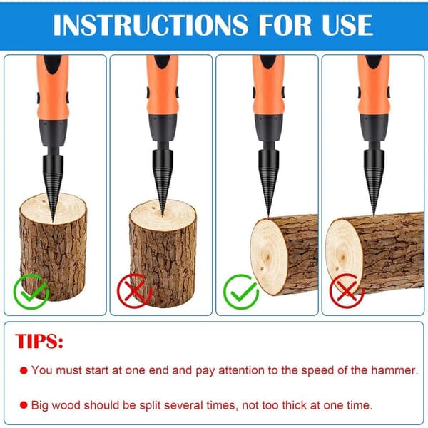 Wood Splitter Drill Bit, 32mm+42mm Log Splitter, Conical Drill Bit with 4 Handles, Conical Wood Splitter