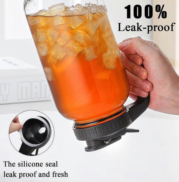 64oz Glass Pitcher with Lid, Large Mason Jar Pitcher for Iced Tea, Cold Brew Coffee, Leak-Proof Seal