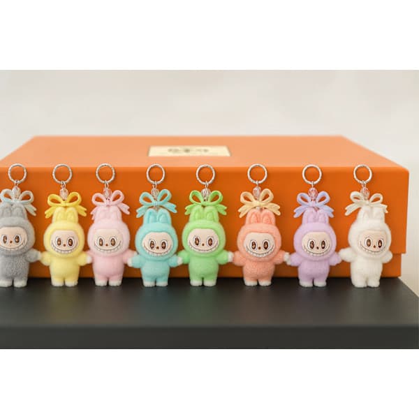 Cute monster keychain with bow | Mini kawaii pastel plush charm White White