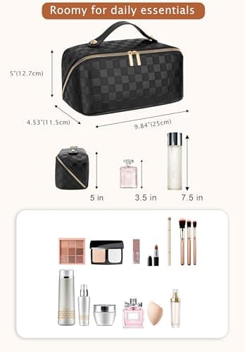 ALEXTINA Makeup-rejsetaske, ternet kosmetiktaske i PU-læder, sort Medium black Medium