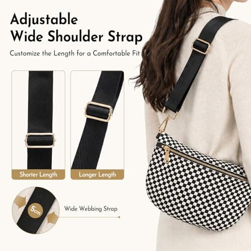Vævede crossbody-tasker til kvinder ternet bæltetaske damer bæltetaske slyngetaske med bred rem til rejser Beige tern Beige Grid