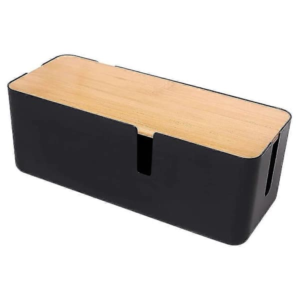 Cable Management Box with Bamboo Lid, Small Cable Organizer Box for Extension Cord, Power Strip [CO]
