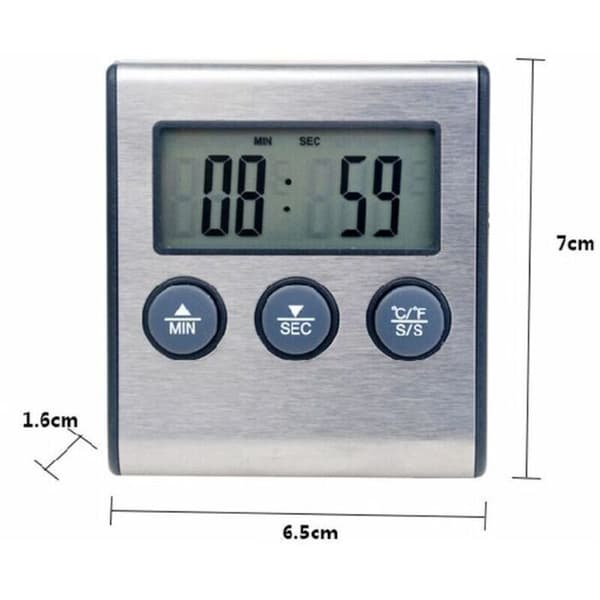 Large LCD Screen Digital Kitchen Thermometer. Long Probe for Oven and Grill. Meat Cooking Temperature Alarm Timer Tool.