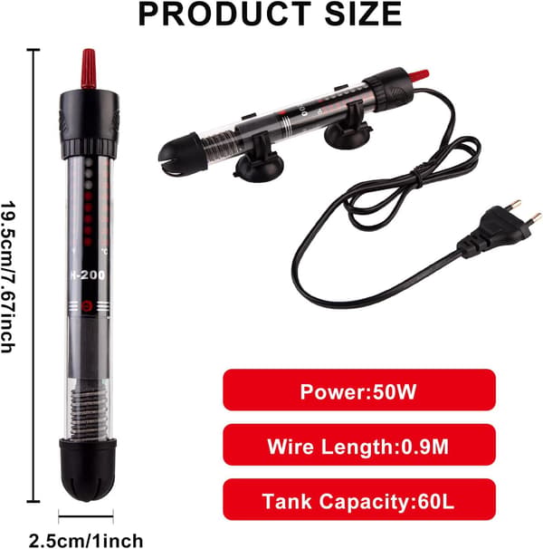 Aquarium Heater - Adjustable Thermostat 50W (220V)