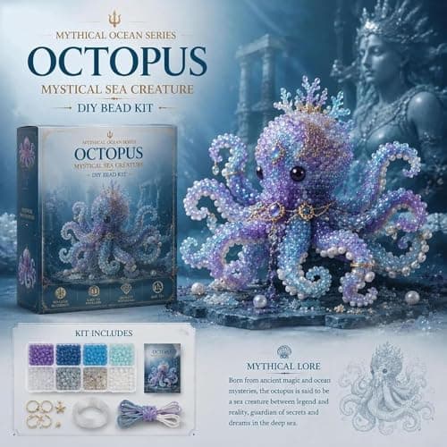 Mythical Ocean DIY Bead Kit for Beginners – 3D Beaded Animal Making Kit, 8 Unique Sea Creature Designs with Glass Beads and Pattern Guide Phoenix Phoenix