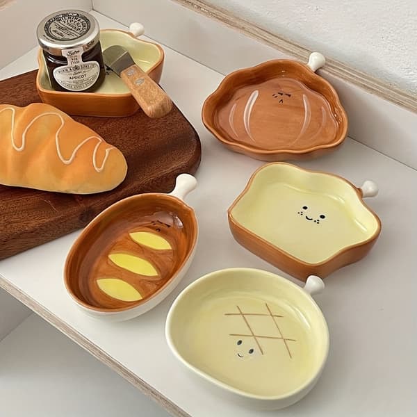 Faridabio's Set med fyra keramiska kryddskålar formade som bröd, vardera 10 cm 4pcs