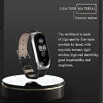 Nahkaranneke Xiaomi Mi Band 6 / 5 / 4 / 3 (musta hopea)