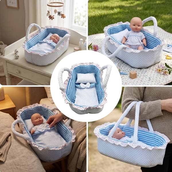 30 cm docka sovkorg dockvagga med mjuk kudde och filt för 12-tums dockor rollspelsleksak polyesterkorg Blue Dot Blue Dot