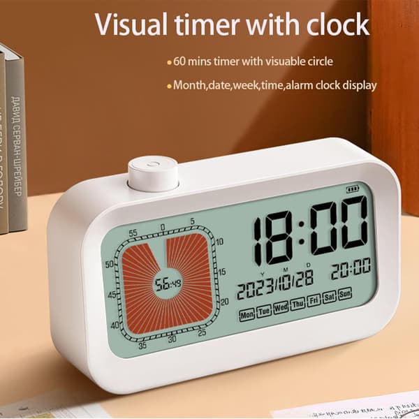 Digital stor klocktimer med alarm och tid, 60-minuters nedräkningstimer för kök, multifunktionstimer för barn - Vit