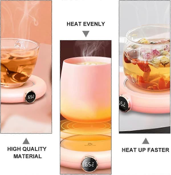 USB Coffee Mug Warmer with Temperature Control, Electric Beverage Warmer for Office, Home, Travel, Pink
