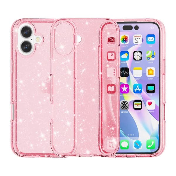 AMORUS Deksel til iPhone 17 Myk TPU Hard PC Bakside Støtsikkert Telefondeksel - Glitter Rosa (Glitter Rosa)