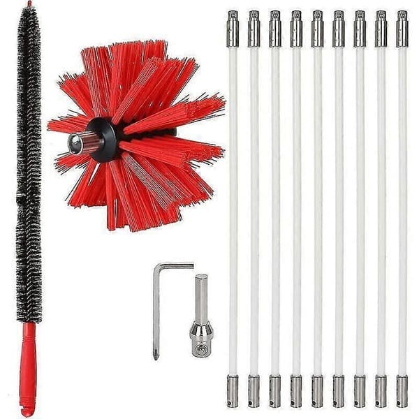 Professional Chimney Sweeping Kit. Adjustable 3.6m x 100mm Nylon Chimney Brush. 9 Flue Rods.
