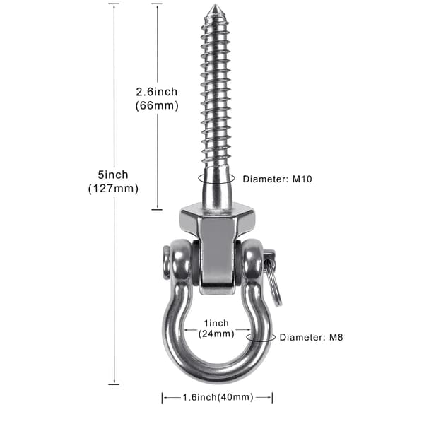 180° gungupphängningar, monteringsfäste med öglebult i rostfritt stål (4-pack)