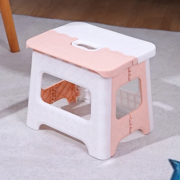 Folding stool, step stool with carrying handle, camping stool, 19.5 x 22 x 18 cm (pink white)