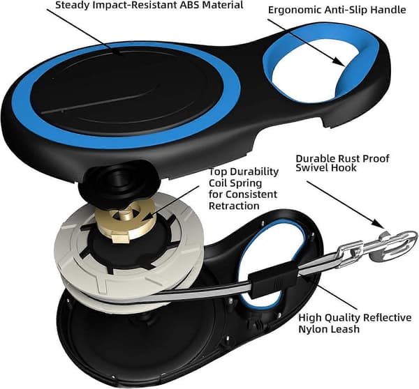 Retractable Dog Leash, Tangle-Free Retractable with Non-Slip Handle 8m Long Leash Strong Nylon Tape, Suitable for Small Medium Large Dogs (Blue)