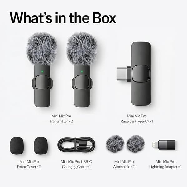 Mini Mic Pro Trådlös Minimikrofon för iPhone, iPad & Android, 2-pack Lavalier-mikrofoner med USB-C för videoinspelning och innehållsskapande