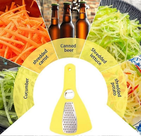 3-in-1 Stainless Steel Can and Bottle Opener with Grater, Ergonomic Kitchen Tool for Weak Hands, 2-pack Grey