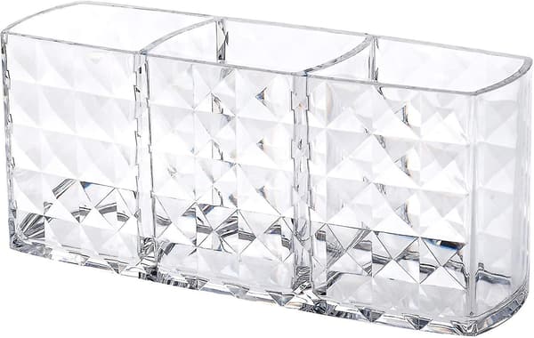 Makeup Brush Holder with 3 Compartments, Acrylic Clear Small Glitter Eyebrow Pencil