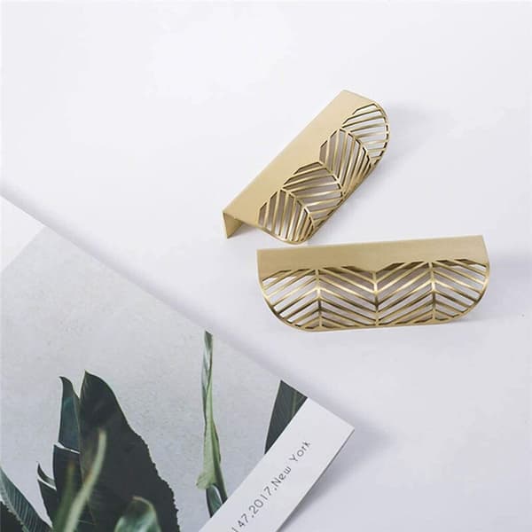 Brass Leaf Shape Pull Handle for Cabinets and Furniture Doors-FY-