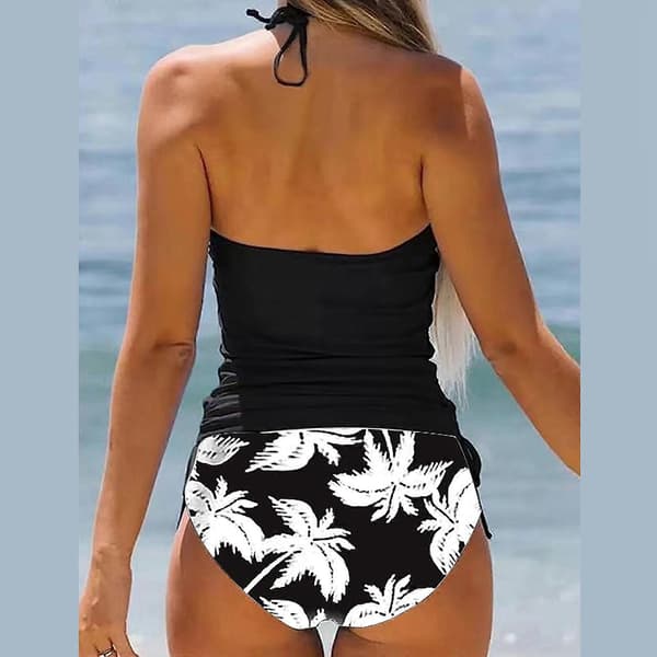 Women's Swimsuit, Printed with Side Drawstring, Halterneck, Tankini Set, Backless Bikini Top with Bottom, Green M Green M Green M