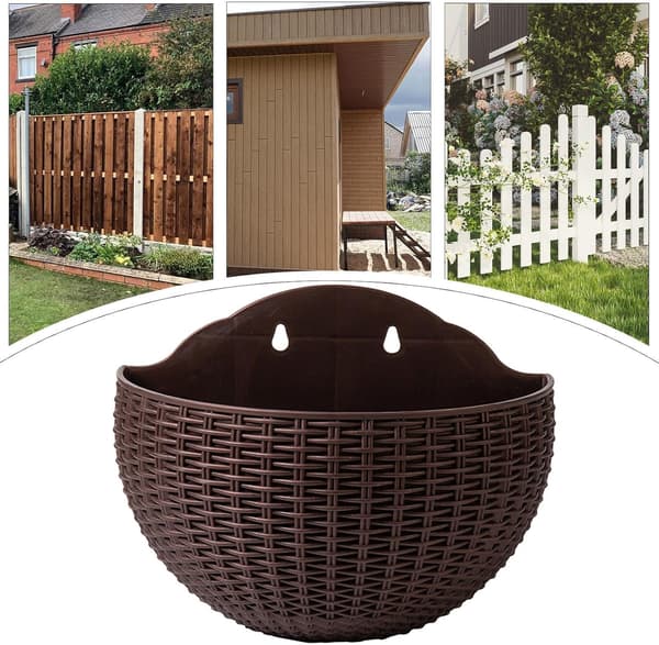 Semi-circular flower pot - decorative rustic style pot with drainage hole and hooks | wall mounted pot (FMY)