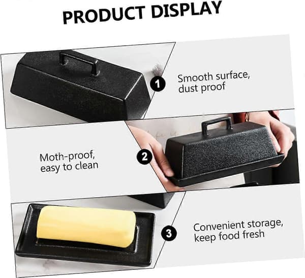 Ceramic Butter Dish with Lid, Airtight Seal, Matte Black with Cutter for Kitchen and Parties