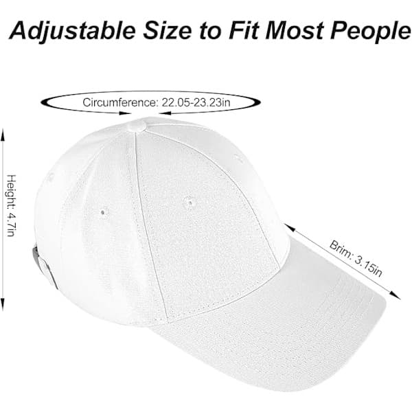 Baseballcaps for menn og kvinner, justerbar, 6 paneler, avslappet baseballcaps, sommerhatt, løping, golf, snapback-caps (56-59 cm) hvit White